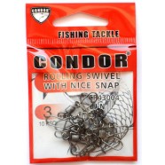 Вертлюг з карабіном Nice snap американка, Condor, 10 шт, розмір № 3