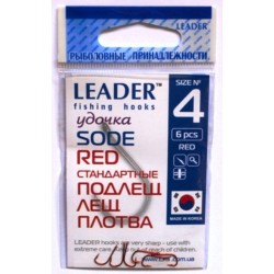 Гачки рибальські, Leader Sode, 6шт/уп, колір RED, розмір №4