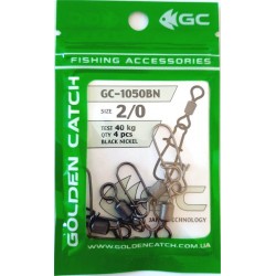 Застібка американка для риболовлі, з вертлюгом, GC 1050BN, 4 шт/уп, розмір № 2/0