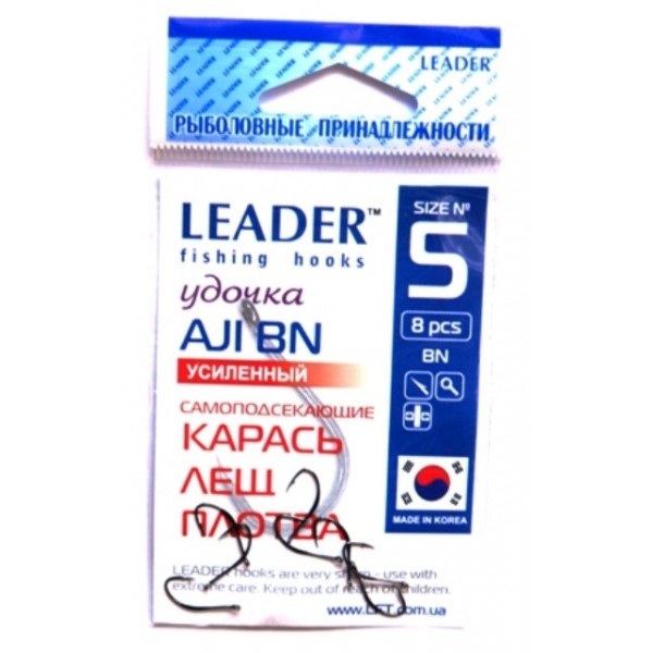 Крючки рыболовные Leader AJI усиленный BN, № 5 (8шт.) Крючки рыболовные Leader AJI усиленный BN, № 5 (8шт.)
