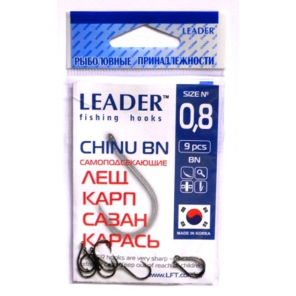 Гачки Leader CHINU BN, № 0,8 (9шт.) Гачки Leader CHINU BN, № 0,8 (9шт.)