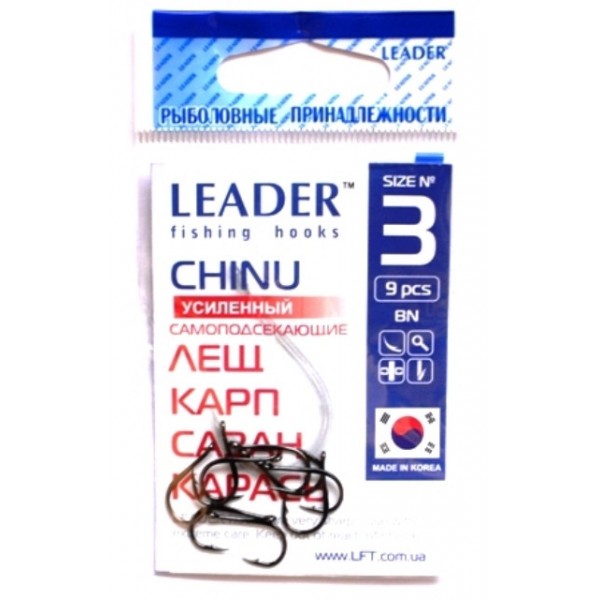Крючки для рыбалки Лидер CHINU усиленный BN, № 3 (9шт.)