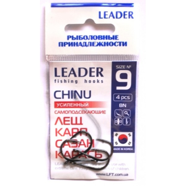 Гачки для риболовлі Лідер CHINU посилений BN, № 9 (4шт.) Гачки для риболовлі Лідер CHINU посилений BN, № 9 (4шт.)