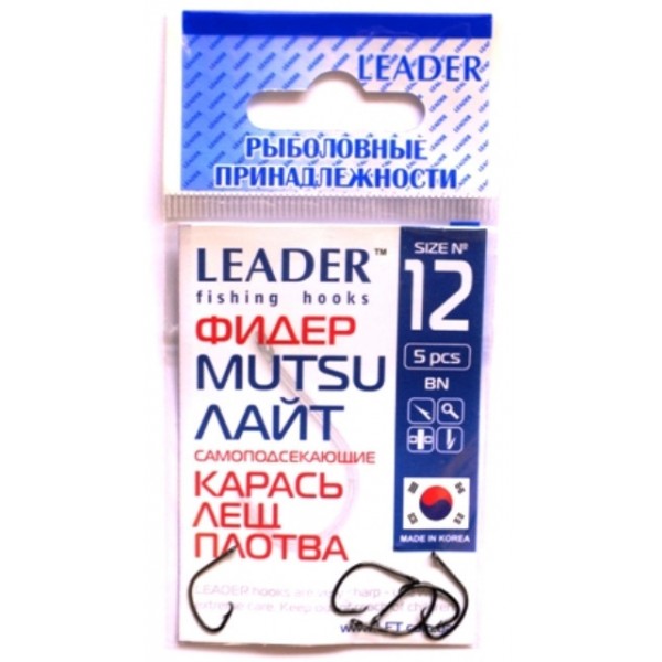Крючки Leader MUTSU лайт BN, 5шт, размер № 12 Крючки Leader MUTSU лайт BN, 5шт, размер № 12