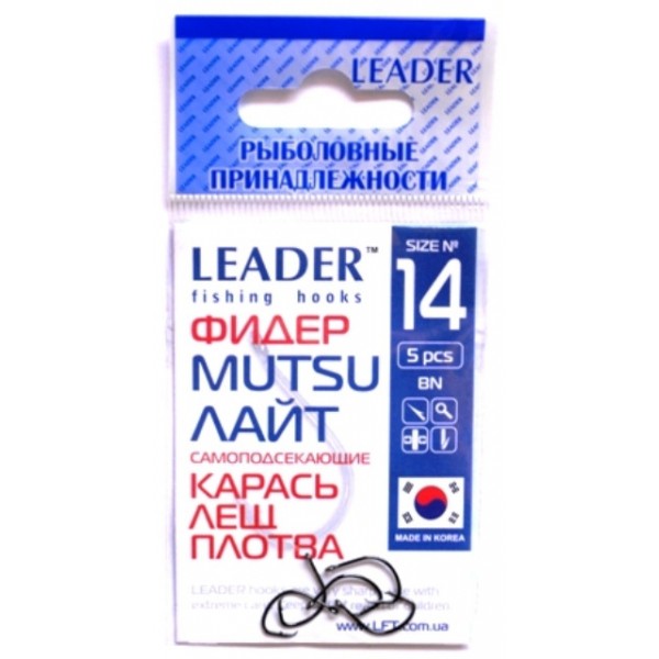 Крючки Leader MUTSU лайт BN, 5шт, размер № 14 Крючки Leader MUTSU лайт BN, 5шт, размер № 14