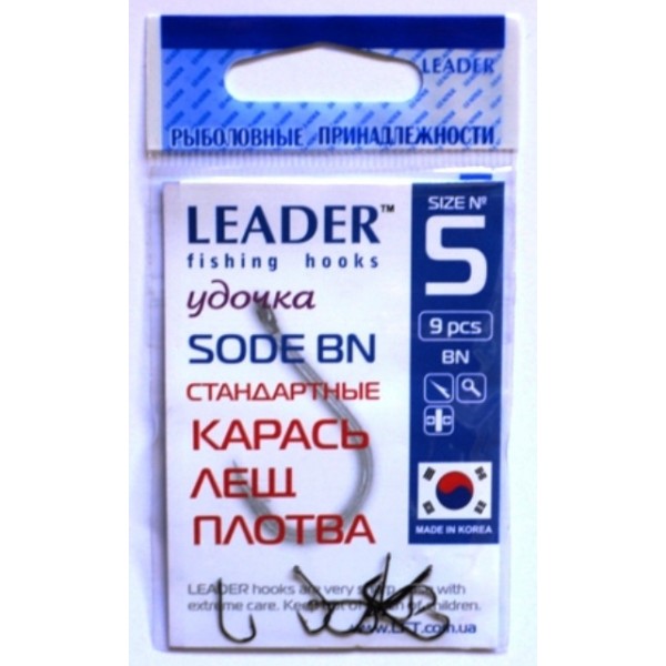 Рибальські гачки Leader SODE BN, № 5 (9шт.) Рибальські гачки Leader SODE BN, № 5 (9шт.)