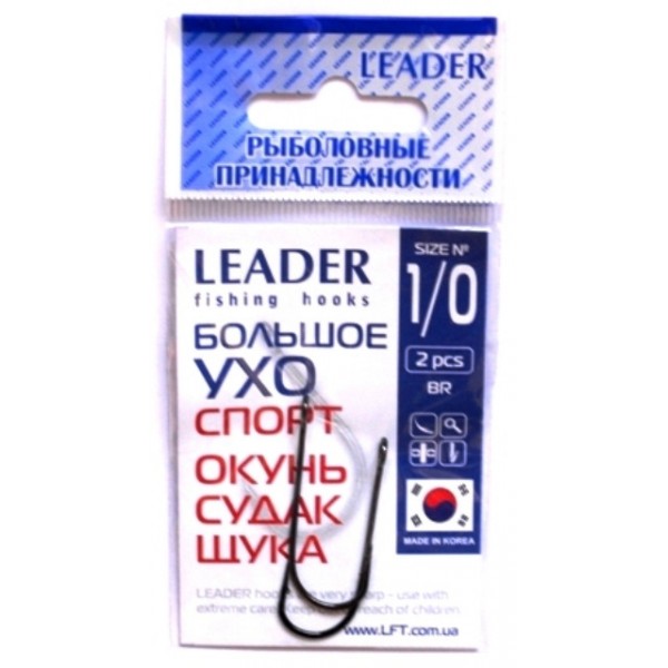 Гачки Leader Велике вухо Спорт, № 1/0 (2шт.) Гачки Leader Велике вухо Спорт, № 1/0 (2шт.)