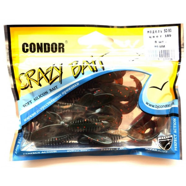 Силіконова принада Condor їстівна, SD-80, 80мм, 8шт., колір № 189 Силіконова принада Condor їстівна, SD-80, 80мм, 8шт., колір № 189