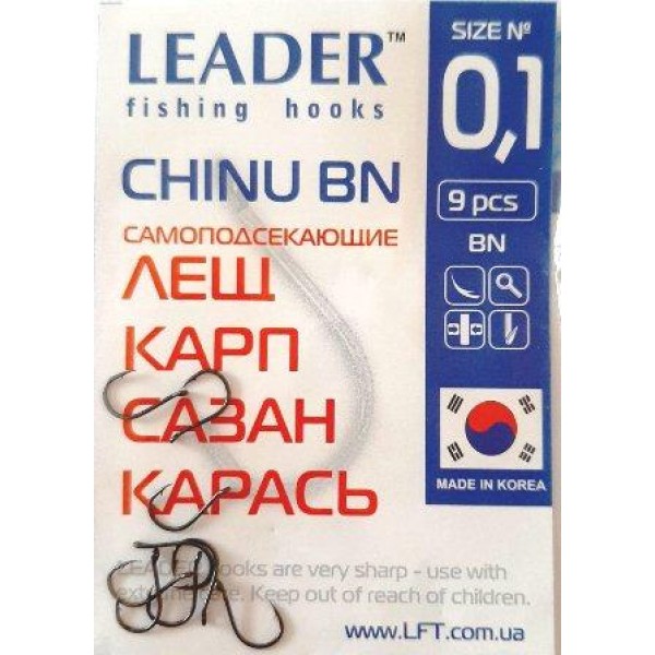 Гачки Leader CHINU BN, № 0,1 (10шт.) Гачки Leader CHINU BN, № 0,1 (10шт.)