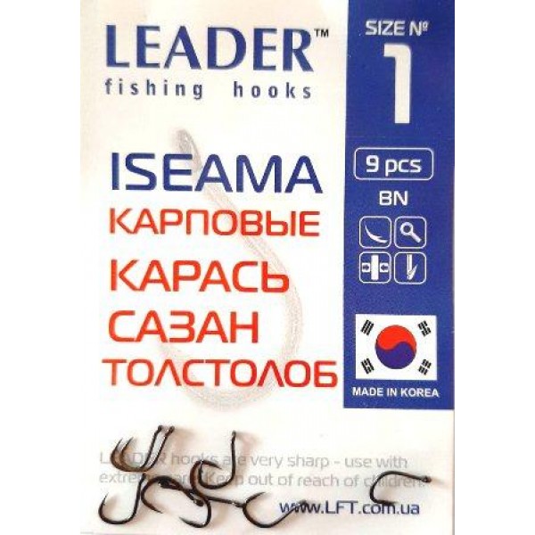 Крючки для рыбалки Leader ISEAMA BN, № 1 (9шт.) Крючки для рыбалки Leader ISEAMA BN, № 1 (9шт.)