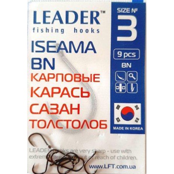 Крючки для рыбалки Leader ISEAMA BN, № 3 (9шт.)