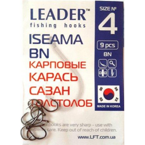 Крючки для рыбалки Leader ISEAMA BN, № 4 (9шт.) Крючки для рыбалки Leader ISEAMA BN, № 4 (9шт.)