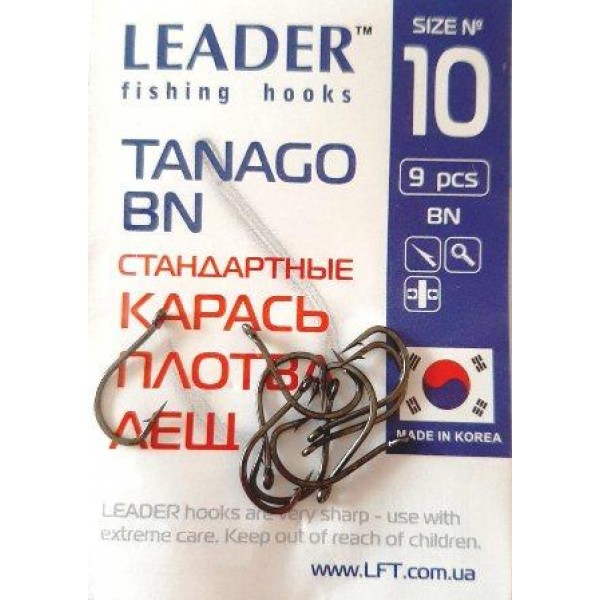 Гачки для риболовлі Лідер TANAGO BN, № 10 (9шт.) Гачки для риболовлі Лідер TANAGO BN, № 10 (9шт.)