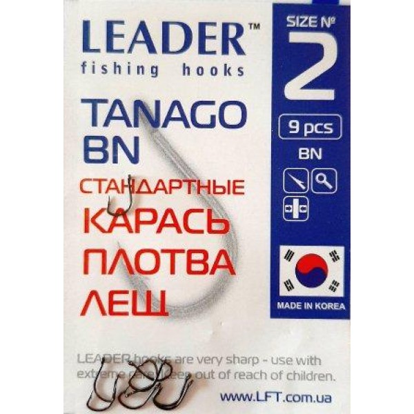 Гачки для риболовлі Лідер TANAGO BN, № 2 (9шт.) Гачки для риболовлі Лідер TANAGO BN, № 2 (9шт.)