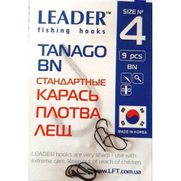 Гачки для риболовлі Лідер TANAGO BN, № 4 (9шт.) Гачки для риболовлі Лідер TANAGO BN, № 4 (9шт.)