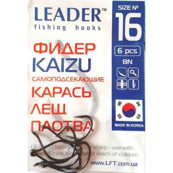 Гачки Лідер ФІДЕР KAIZU BN, № 16 (6шт.) Гачки Лідер ФІДЕР KAIZU BN, № 16 (6шт.)