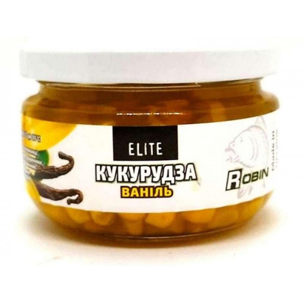 Наживка для рыбалки, кукуруза Elite Robin с/б, вес 125г, вкус Ваниль