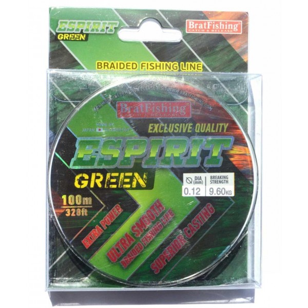 Шнур BratFishing ESPIRIT GREEN, зелений, плетіння 8 ниток, 100м., діаметр 0,12мм Шнур BratFishing ESPIRIT GREEN, зелений, плетіння 8 ниток, 100м., діаметр 0,12мм