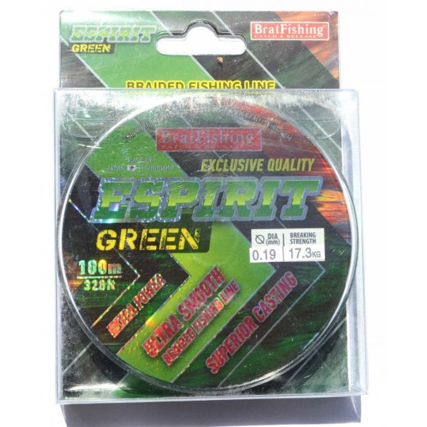 Шнур BratFishing ESPIRIT GREEN, зелений, плетіння 8 ниток, 100м., діаметр 0,19мм Шнур BratFishing ESPIRIT GREEN, зелений, плетіння 8 ниток, 100м., діаметр 0,19мм
