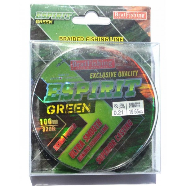 Шнур BratFishing ESPIRIT GREEN, зелений, плетіння 8 ниток, 100м., діаметр 0,21мм Шнур BratFishing ESPIRIT GREEN, зелений, плетіння 8 ниток, 100м., діаметр 0,21мм