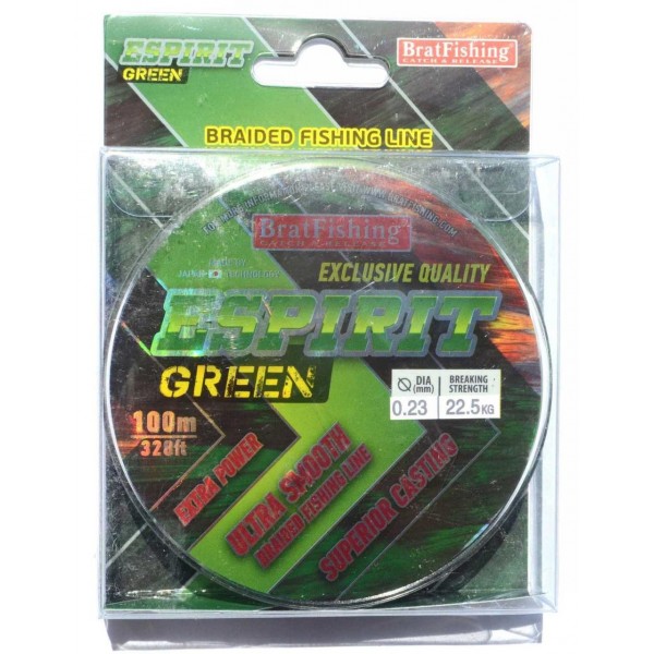 Шнур BratFishing ESPIRIT GREEN, зелений, плетіння 8 ниток, 100м., діаметр 0,23мм Шнур BratFishing ESPIRIT GREEN, зелений, плетіння 8 ниток, 100м., діаметр 0,23мм
