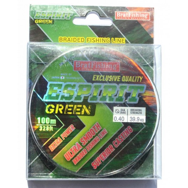 Шнур BratFishing ESPIRIT GREEN, зеленый, плетение 8 нитей, 100м., диаметр 0,40мм