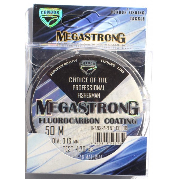 Леска для рыбалки Condor MegaStrong Fluorocarbon Coating 50м, диаметр 0,16мм