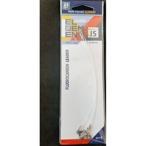 Повідець рибальський флюрокарбоновий ZEOX ELEMENT 0,50 мм, 15 см, 12 кг (5 шт)